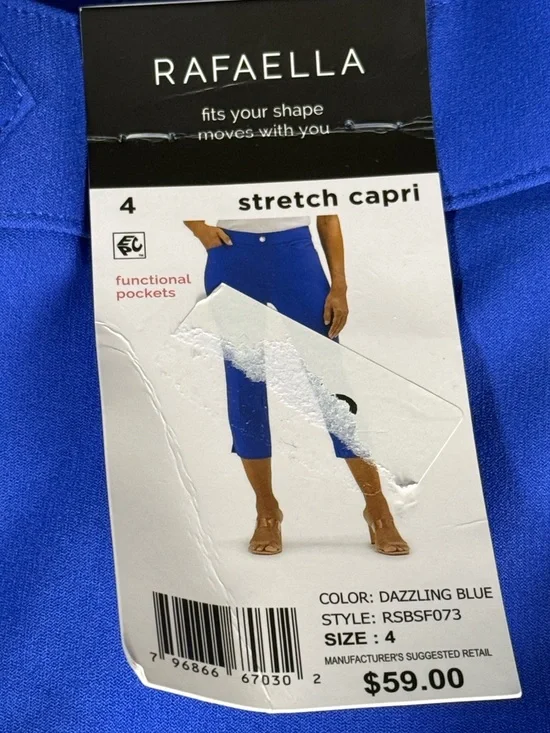 NWT Rafaella Dazzling Blue Stretch Flat Front Capri Pull On Pants Pockets 4 - Picture 11 of 11